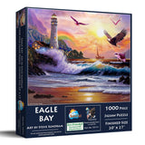 1000 piece coastal jigsaw puzzle featuring eagles and sunset by Steve Sundram