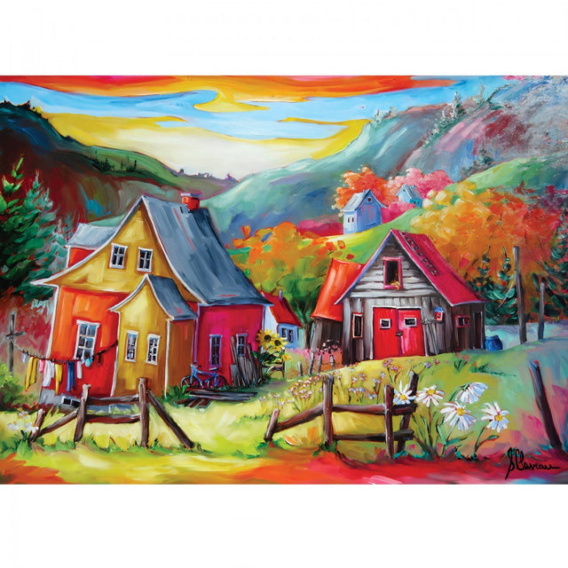 Sur La Rue Des Tremblay 300 piece jigsaw puzzle featuring a colorful country cabin scene