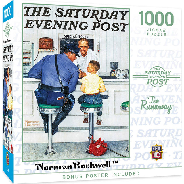 ox of the Saturday Evening Post - The Runaway puzzle showcasing the cover art by Masterpieces, a 1000 piece puzzle