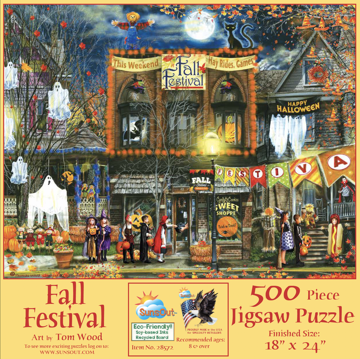 500 piece puzzle of a spooky and colorful fall festival