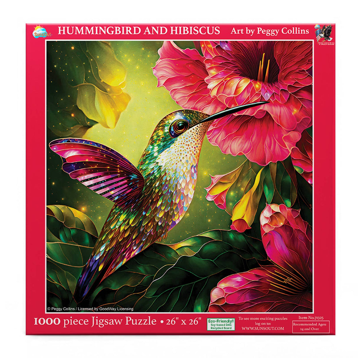 Vibrant hummingbird and hibiscus flower in 1000 piece jigsaw puzzle