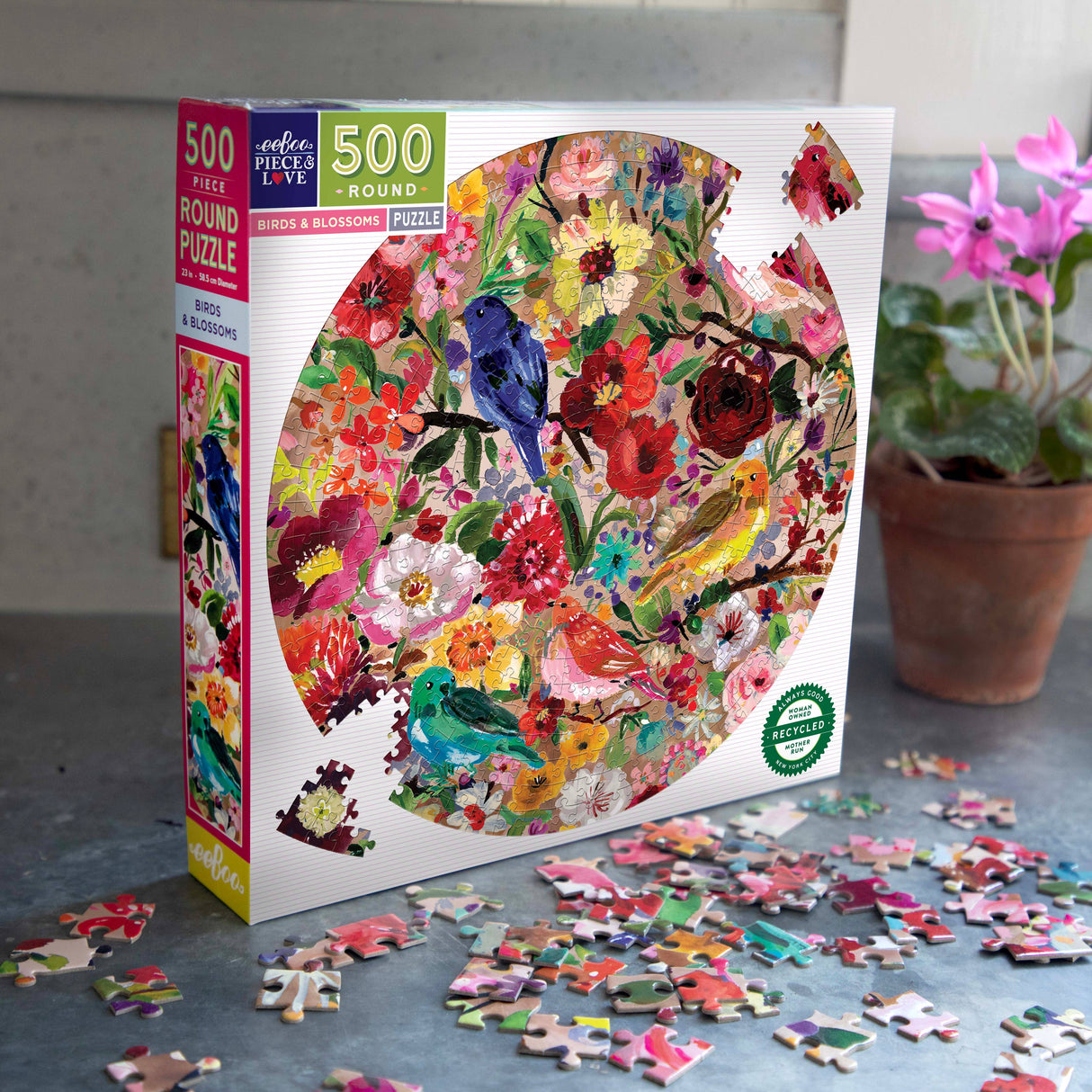 Birds and Blossoms 500 Piece Round Puzzle by eeBoo