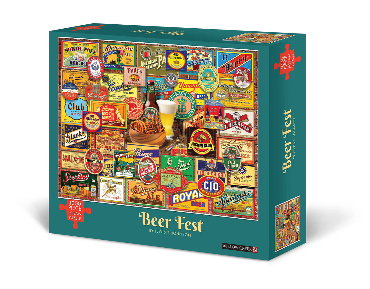 beer puzzle - fun jigsaw puzzle with beer and vintage beer labels. 1000 piece puzzle by willow creek