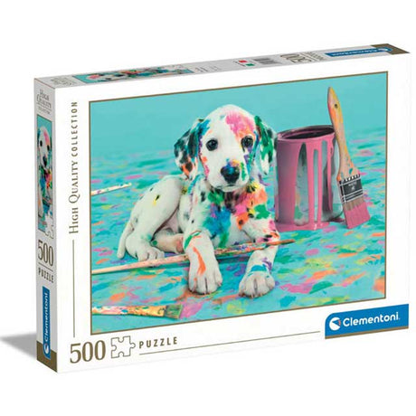 Furry friends - this dog is has paint all over him for this 500 piece puzzle by Clementoni