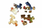 Close-up of Christmas Kittens puzzle pieces with vibrant holiday colors and detailed kittens by Springbok with 1000 pieces