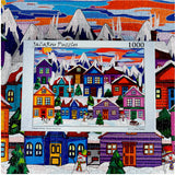 Close-up of vibrant snow-covered houses in the Snow Much Fun puzzle by JaCaRou