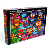 Whimsical owl-themed jigsaw puzzle by JaCaRou Puzzles with a vibrant design