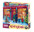 Toy Shop 1000 piece puzzle by Springbok featuring a festive Christmas toy shop with children window shopping and lots of detail