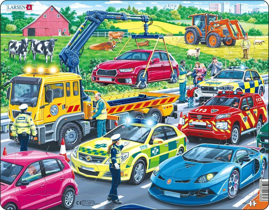 Rescue Vehicles 26 Piece Children's Educational Jigsaw Puzzle by Larsen Puzzles - Emergency Response Fun