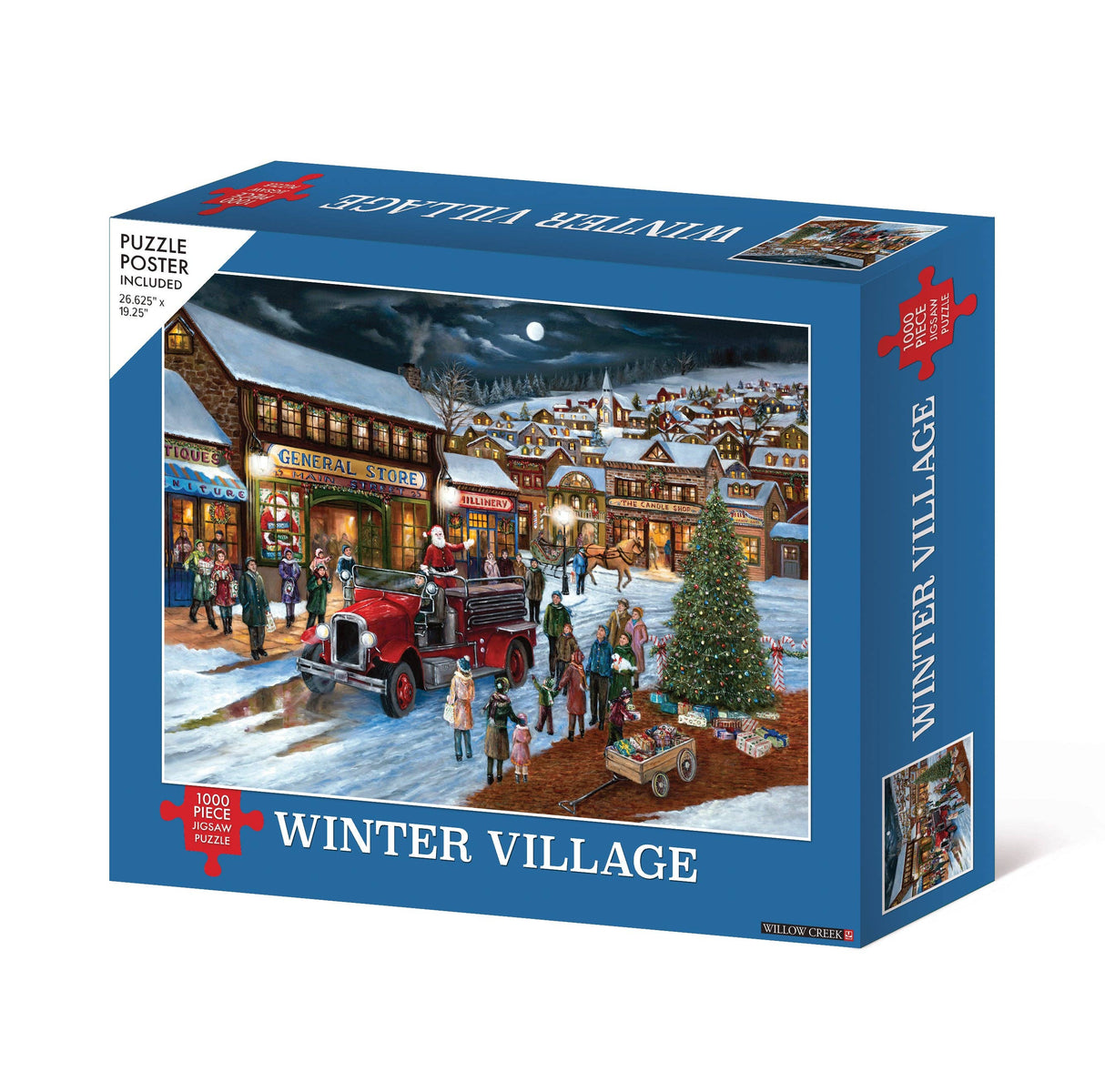 Winter jigsaw puzzle. Holiday and Christmas puzzle with Santa and lots of details. 1000 Piece holiday puzzle.