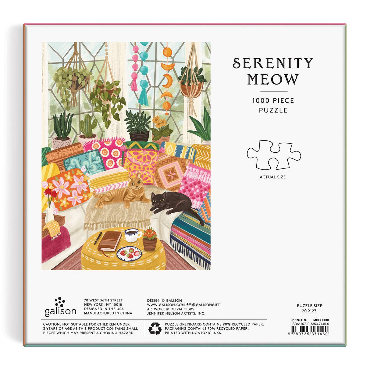 Galison Serenity Meow puzzle box with an image insert of the completed puzzle included