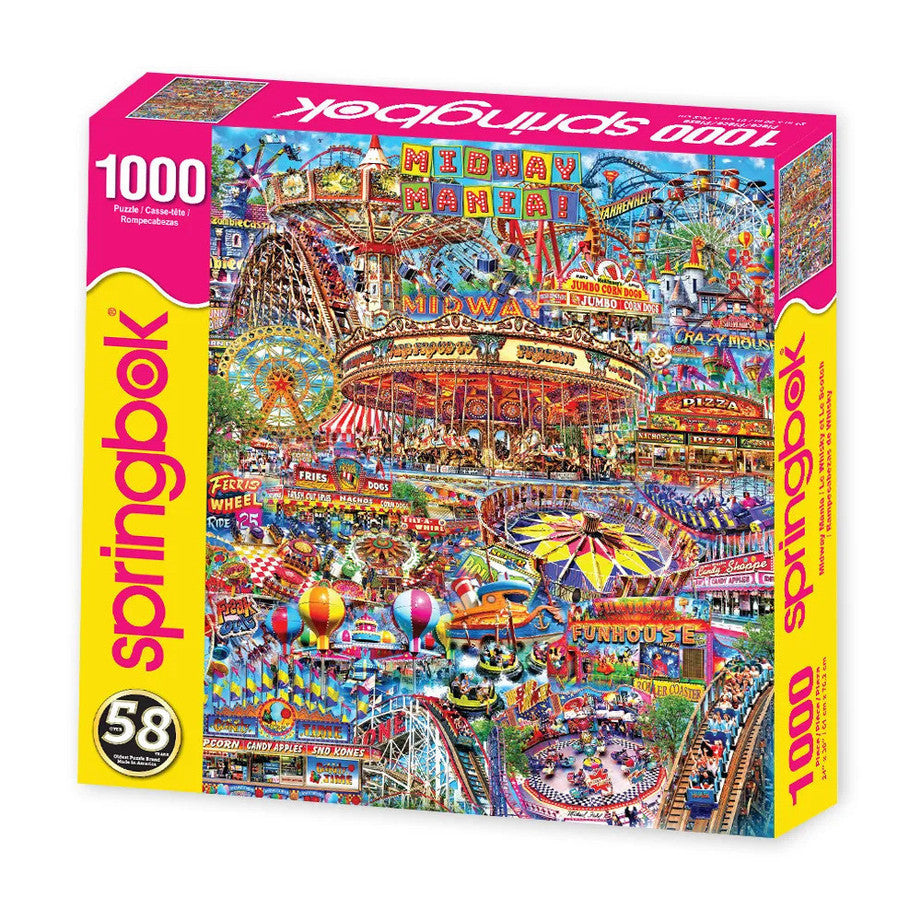 High-quality 1000 piece jigsaw puzzle by Springbok featuring nostalgic county fair and carnival collage of many details.