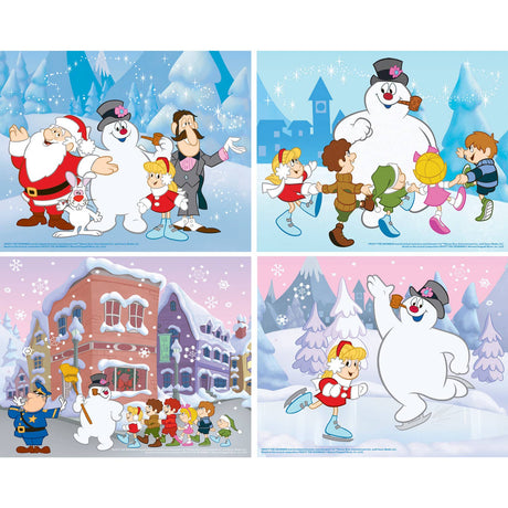 Completed puzzle featuring Frosty the Snowman and friends in a snowy adventure by Masterpieces