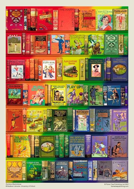 High-quality jigsaw puzzle featuring iconic book spines from Bodleian Libraries' collection