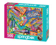 Sweet Tooth 500 piece jigsaw puzzle by springbok with a variety of candy bar images with bright colorful images.