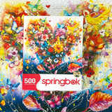 Close-up of Heart Bouquet puzzle showcasing vibrant flowers and delicate butterflies by Springbok