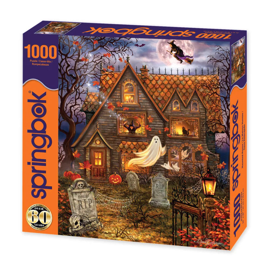 Haunted House 1000 piece puzzle featuring eerie haunted mansion under a full moon