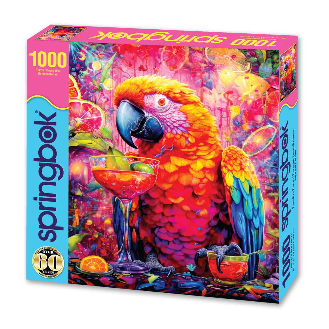 Paradise Parrot 1000 piece puzzle featuring vibrant parrots and tropical scenery