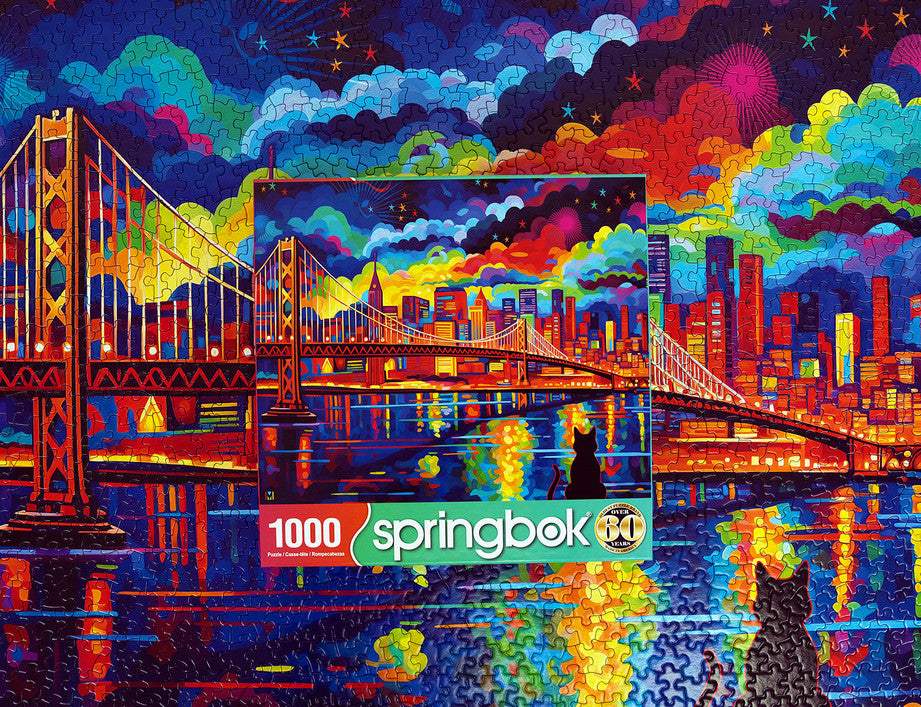 Close-up of the radiant colors in the Midnight in San Francisco 1000 piece puzzle