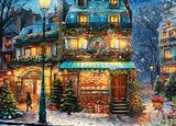 Winter Wonderland Cafe puzzle featuring a cozy, decorated cafe in a snowy holiday scene by Springbok