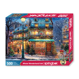 Box of the Winter Wonderland Cafe puzzle featuring a cozy, decorated cafe in a snowy holiday scene by Springbok