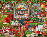 Christmas Boutique puzzle featuring a cozy holiday shop with decorated tree, gifts, and festive decor by Springbok