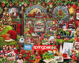 Box and Puzzle for a holiday-themed jigsaw puzzle showcasing a cozy boutique filled with Christmas ornaments, gifts, and decorations by Springbok