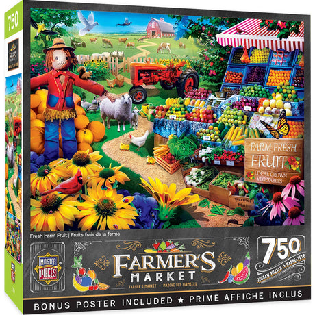 Box of the Farmer's Market - Fresh Farm Fruit 750-piece puzzle with colorful farm stand imagery from Masterpieces