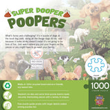 Back of Box of the Super Dooper Poopers puzzle showing the comical dog park illustration with 1000 piece puzzle