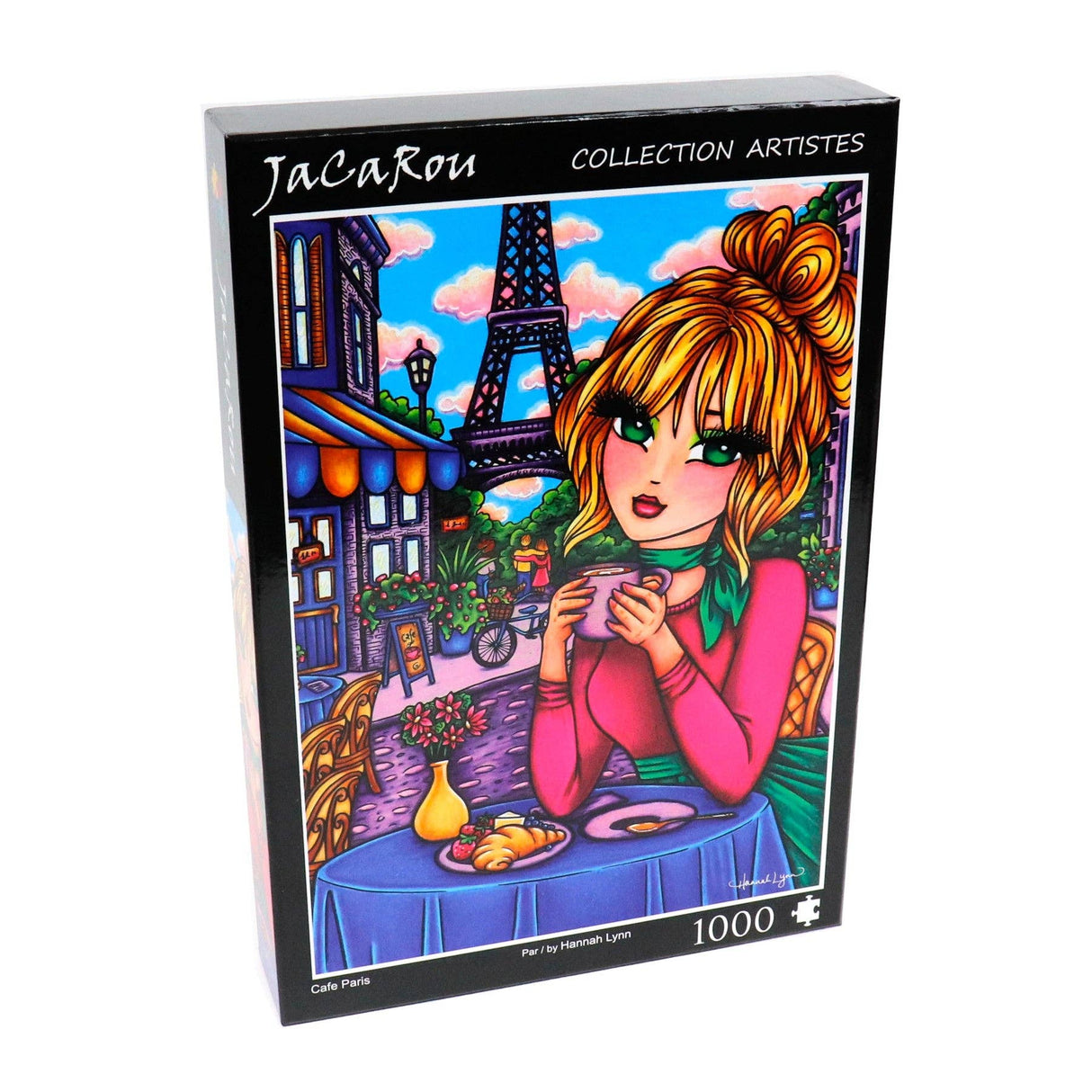 Cafe Paris 1000 Piece Puzzle by JaCaRou featuring a Parisian café with Eiffel Tower in the background