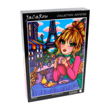 Cafe Paris 1000 Piece Puzzle by JaCaRou featuring a Parisian café with Eiffel Tower in the background