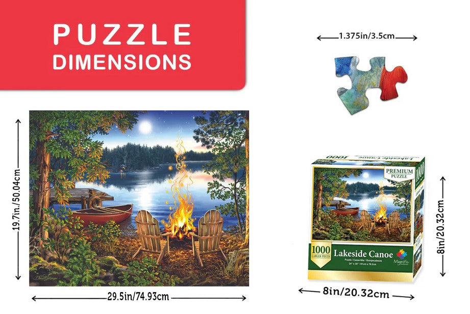 Majestic Lakeside Canoe 1000 Piece Wooden Jigsaw Puzzle by Springbok - Serene Nature Adventure