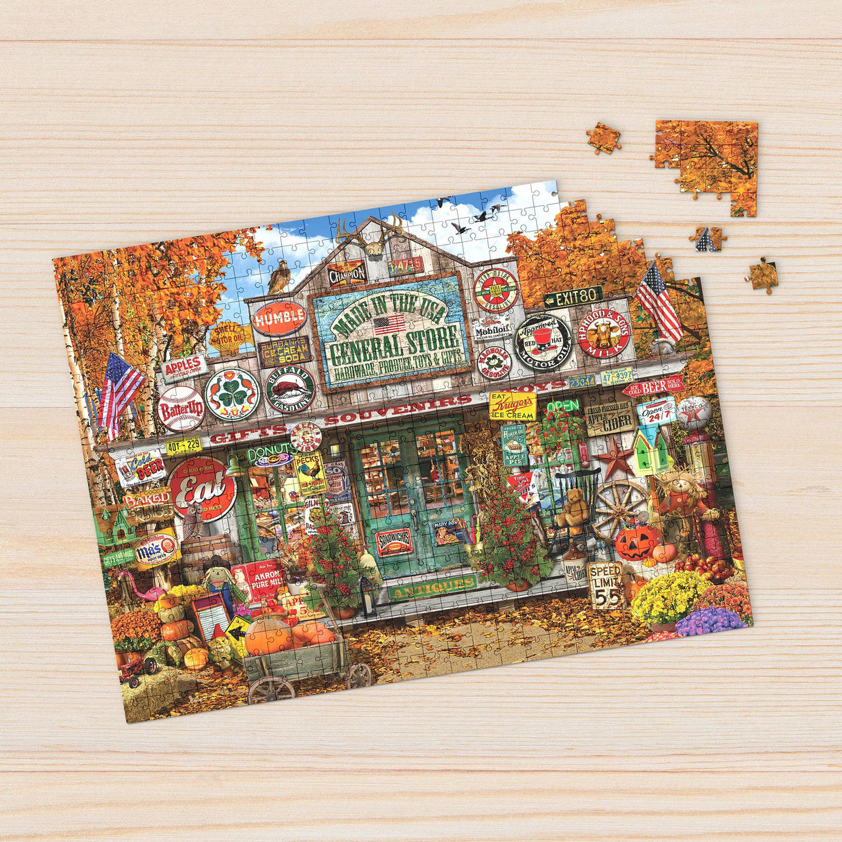 Completed General Store puzzle with vintage Americana artwork by Lewis Johnson