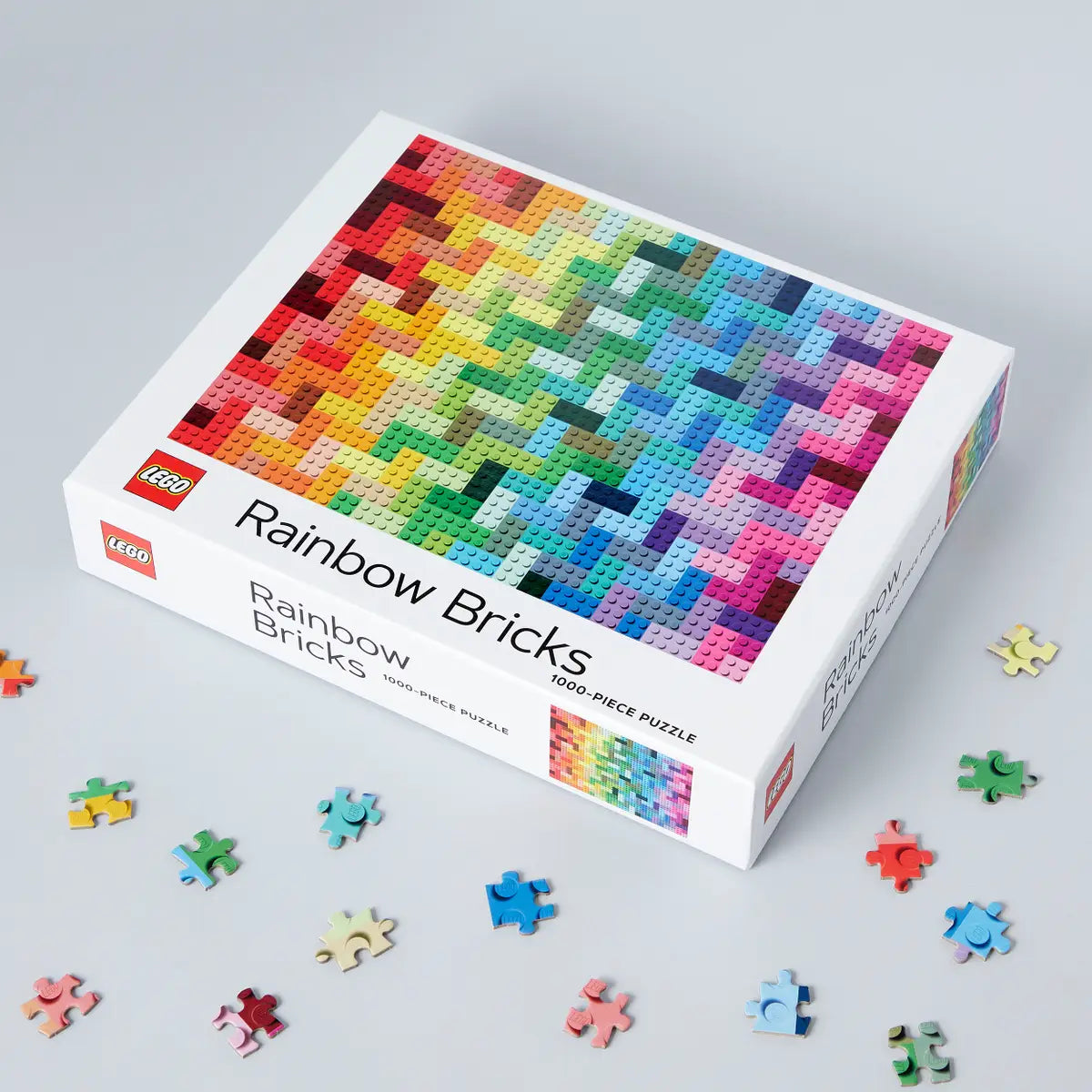 turdy box with the LEGO Rainbow Bricks 1000-piece puzzle inside