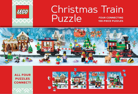 Four-in-one LEGO Christmas puzzle with winter village scene.