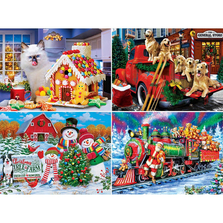 Holiday 500 Piece Jigsaw Puzzle Pack - Whimsical Kitten Gingerbread House