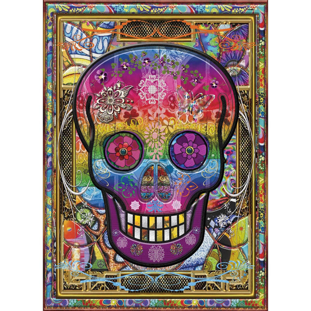 Rainbow Skull 1000 piece jigsaw puzzle with colorful Day of the Dead design