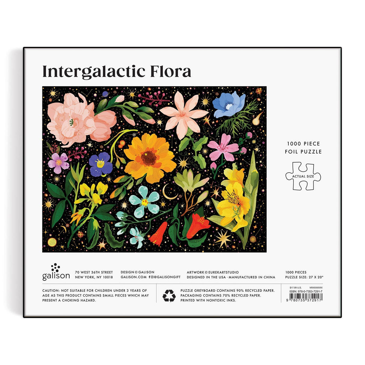 Intergalactic Flora puzzle by Galison packaged in sturdy matte-finish box with cosmic floral design