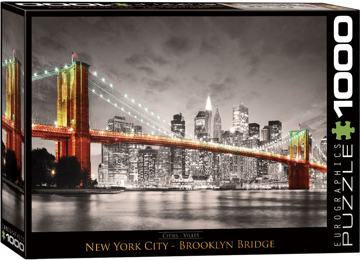 Detailed 1000 piece jigsaw puzzle featuring NYC’s Brooklyn Bridge by Eurographics