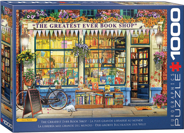 The Greatest Ever Book Shop 1000 piece jigsaw puzzle featuring a colorful bookstore by Eurographics