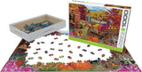 Completed Autumn Garden puzzle with pumpkins, vegetables, and autumn foliage