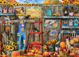 Harvest Time 1000 piece jigsaw puzzle featuring scarecrow and pumpkins