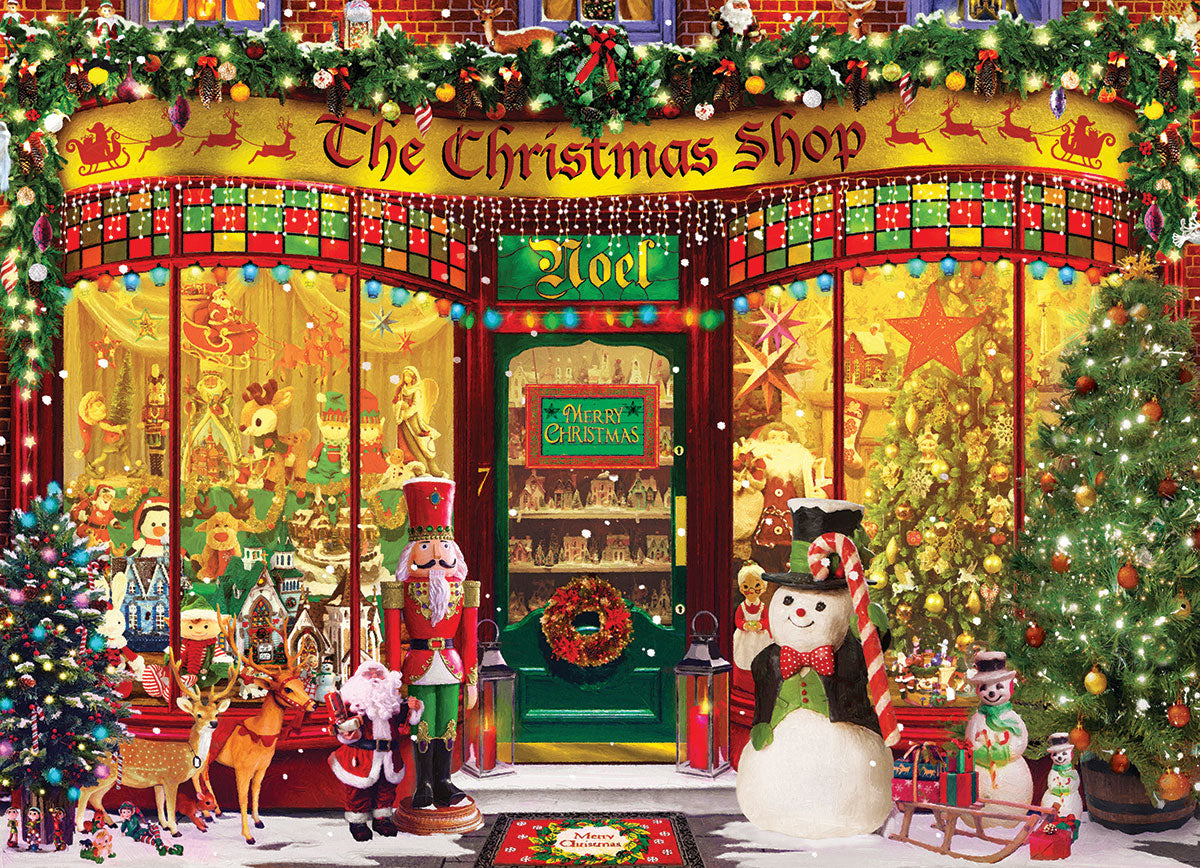 The Christmas Shop 1000 piece jigsaw puzzle featuring holiday storefront by Eurographics