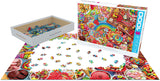 High-quality candy jigsaw puzzle with lollipops, gummies, and chocolates 