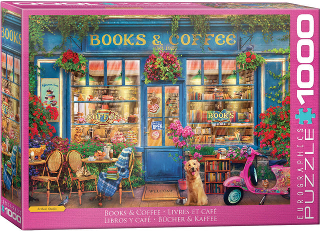 Books & Coffee 1000 piece jigsaw puzzle by Eurographics featuring cozy bookstore café