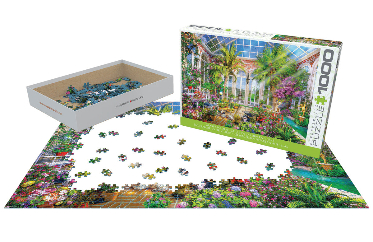 High-quality 1000 piece puzzle featuring a serene glass garden