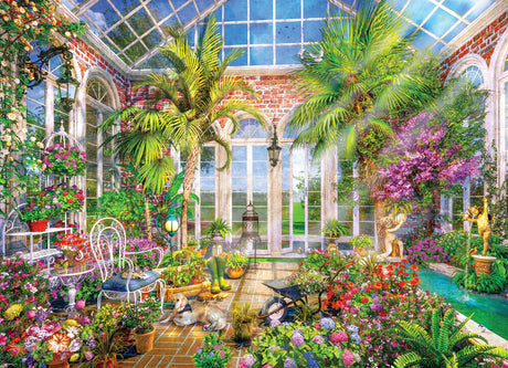 Glass Garden 1000 piece jigsaw puzzle by Eurographics featuring a vibrant greenhouse