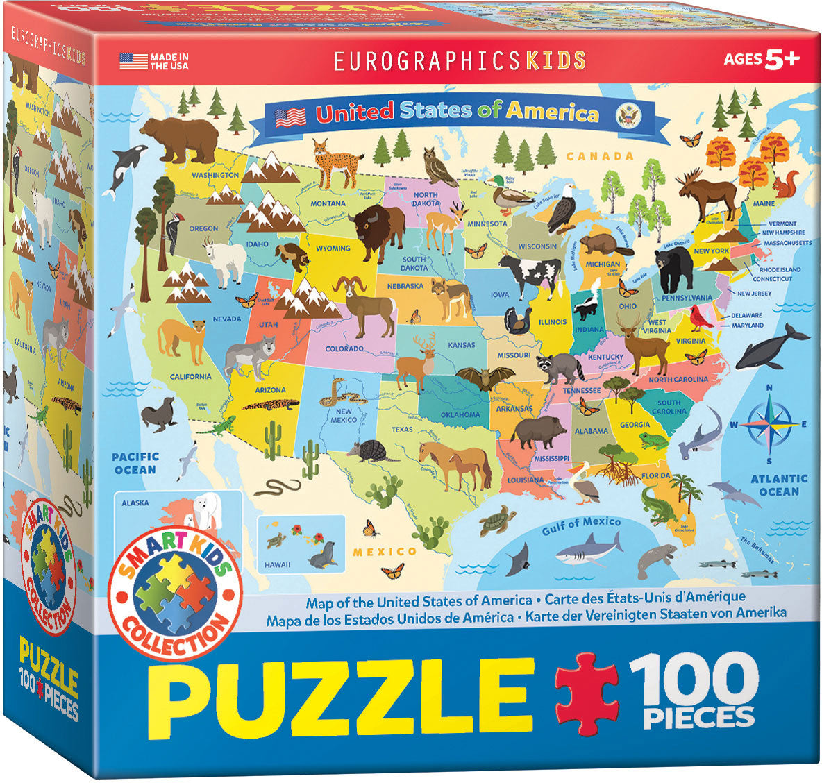 Map of the United States of America 100 Piece Jigsaw Puzzle by Eurographics - SMART KIDS Collection