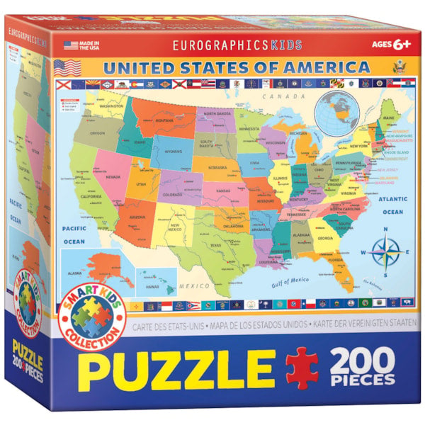 Map of the US 200 Piece Educational Puzzle by Eurographics - SMART KIDS Collection