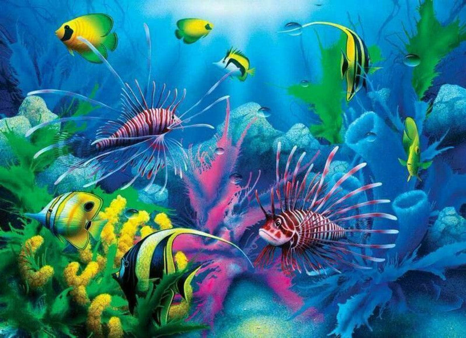 High-quality 100 piece jigsaw puzzle by Springbok featuring a colorful underwater scene with lionfish and angelfish